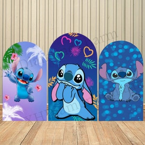Fondo de pared con cubierta de arco de cumpleaños de Lilo y Stitch de dibujos animados para niños, Baby Shower, fiesta de cumpleaños, suministros de decoración de pared