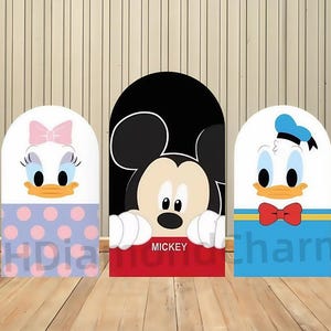 Mikey Mouse Donald Duck Double-Sided Arch Cover Backdrop Birthday Photo Custom Backdrop Baby Shower Birthday Party Backdrop Decor Supplies