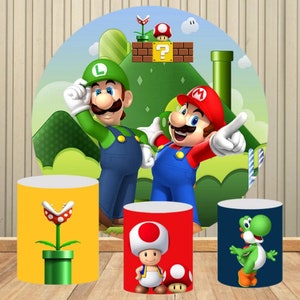 Dibujos animados Mario Baby Shower niños fiesta de cumpleaños círculo redondo telones de fondo Disney personalizado Fondo Mesa cubierta decoración de fiesta