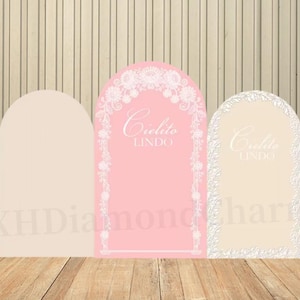 Beige Pink Mexican First Fiesta Arch Backdrop Cover Kids Birthday Baby Shower Party 2-sided Photo Chiara Background