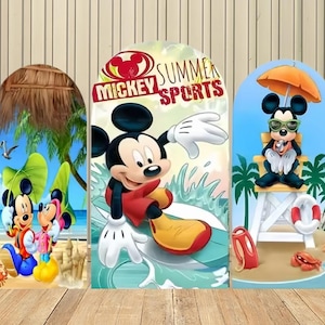 Mickey and Minnie Theme Arch Backdrop Cover Background Banner Mickey Mouse Beach Birthday Party Baby Shower Decoration Elastic Fabric Props image 1