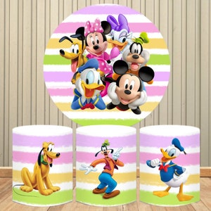 Mickey Minnie und Daisy Donald Duck Runder Kreis Hintergrund Angepasst Baby Shower Mädchen Geburtstag Party Hintergrund Party Decor