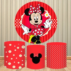 Disney Mickey Mouse Ronde Achtergrond Rode Dans Minnie Mouse Vriend Party Cirkel Achtergronden Kinderen Verjaardag Decoratie Dessert Tafel Cover