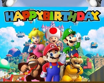 Mario Themed Birthday Party Photography Backdrop Kids Baby Shower Party Backdrop Birthday Photo Banner Background Decor