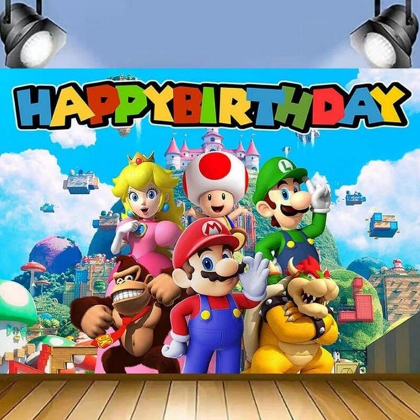 Mario Themed Birthday Party Photography Backdrop Kids Baby Shower Party Backdrop Birthday Photo Banner Background Decor