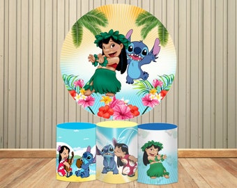 Cartoon Lilo And Stitch Photography Backdrops Disney Photo Backgrounds Custom Round Cylinders Covers Decorative Poster