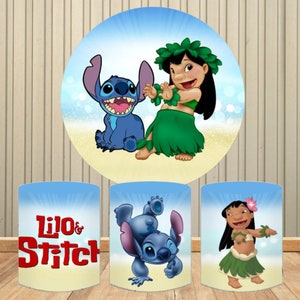 Fondo redondo con tema de Stitch de Disney para niños, Fondo circular de dibujos animados para fiesta de cumpleaños, elástico para fotografía
