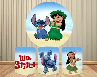 Disney Stitch Theme Runder Hintergrund Abdeckung Kinder Cartoon Geburtstag Party Kreis Hintergrund für Fotografie Elastisch