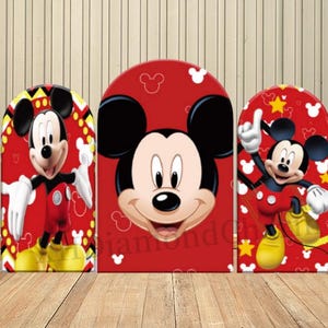 Mickey Mouse Theme Boys Birthday Party Arch Backdrop Covers Red Black Yellow Chiara Baby Shower Arched Wall Background Kits
