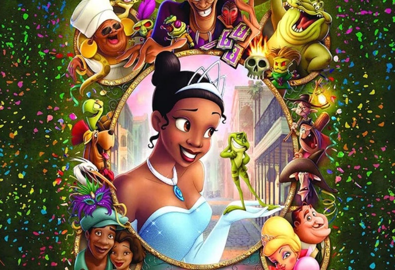 Cartoon Princess and The Frog Backdrop Tiana Photography Background Baby Shower Girl Birthday Party Cake Table Banner Decoration image 2