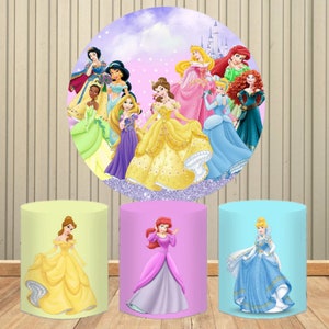 Disney Princess Party Background Decor Round Shape Customized Backdrop Children&#39;s Birthday Decoration Photozone Wall Wedding Backdrop Cover