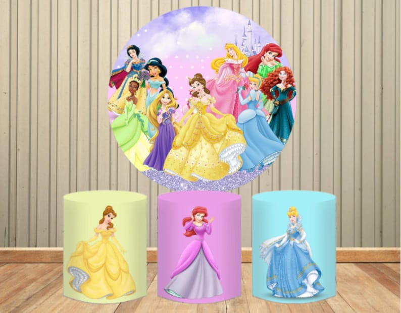 Round Princess Background Disney Princess Party Background Decor Round Shape Customized Backdrop ...