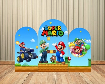 Cartoon Super Mario Bros Double-Sided Arch Backdrop Wall for Newborn Baby Shower Birthday Party Background Wall Decoration Supplies