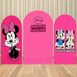 Minnie Maus Thema Doppelseitiger Bogen Hintergrund Kinder Mädchen Geburtstagsparty Hintergrund Babydusche Abdeckung Chiara Arch Backdrop Studio Requisiten Dekor