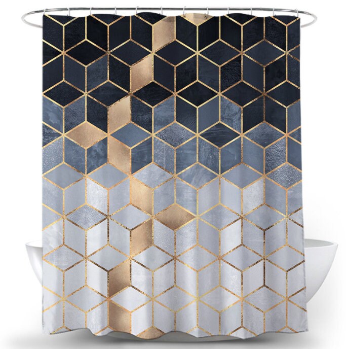 Waterproof Changing Curtain Vintage Gradual Change Geometric Shower Curtain With Hooks Gradual ...