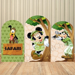 Fondo de pared con cubierta de arco de doble cara con tema de dibujos animados de Minnie Safari para niños, Baby Shower, fiesta de cumpleaños, suministros de decoración de pared