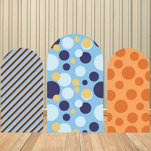 Customized Double-Sided Arch Backdrop, Striped Dots Theme Baby Shower Photography Background Custom Birthday Party Backdrop