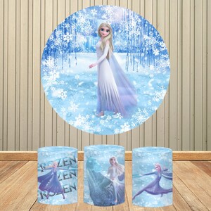 Elasticitet Cirkel Bakgrund Födelsedagsbanderoll för Flicka Frost Elsa Prinsessa Fest Baby Shower Is Snö Slott Rund Bakgrund Cylindrar
