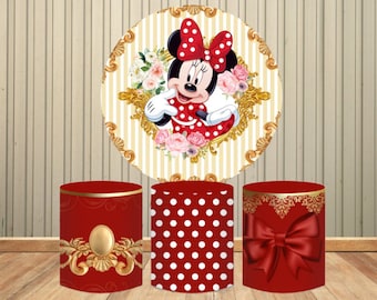Disney Red Minnie Mouse Round Background Wedding Party Decoration Circle Backdrops Children's Birthday Decorations Photozone Backdrops