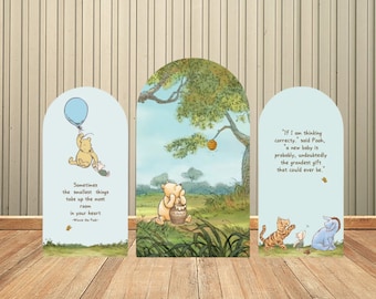Customized Double-Sided Arch Backdrop, Winnie the Pooh Arch Cover Backdrop Newborn Baby Shower Party Decor Blue Boy 1st Birthday Background