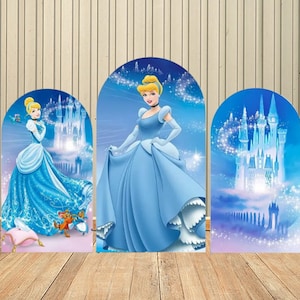 Cartoon Blue Castle Princess Arch Wall Cover Dwustronne wydruki Tła Dziewczyna Urodziny Dekoracja Wesele Wydarzenia Baner