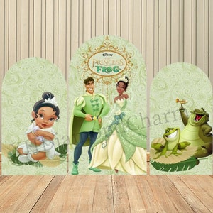 Cartoon Disney Prinses Tiana Verjaardag Boog Achtergrond Muur voor Prins Kikker Kids Baby Shower Verjaardagsfeestje Achtergrond Wanddecoratie Benodigdheden