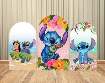 Beach Hawaii Lilo and Stitch Double-Sided Arch Cover Backdrop Wall for Kids Baby Shower Birthday Party Background Wall Decoration Supplies