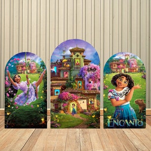 Disney Encanto Kids Party Arch Fondale Copertina Photobooth Panno Bambini Compleanno Arco Decorazione da parete Copertura Tessuto elastico con stampa fronte-retro