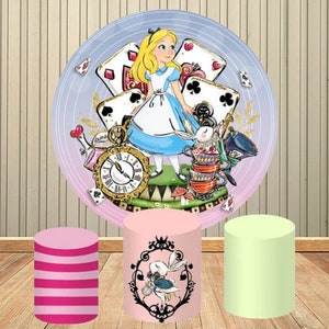 Alicja w Krainie Czarów Poker Okrągły Krąg Elastyczny Tło Imprezowe Baby Shower Dzieci Urodziny Studio Fotograficzne Tło Pokrywy Cylindryczne