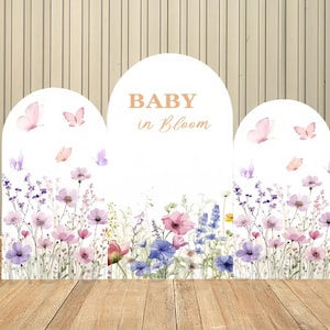 Arco bifacciale con sfondo di farfalle, fiori, arcobaleno e margherite, per baby shower, parete ad arco per bambini, festa del 1° compleanno, ballo di fine anno, studio