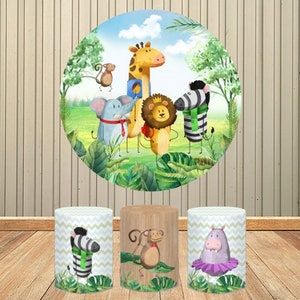Tło okrągłe Jungle Party Lion Tiger Elephant Animals Car Kids Wild One Birthday Circle Background Elastic Birthday Party Event Decor