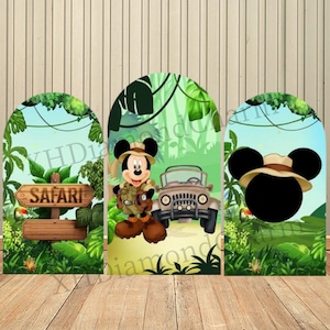 Dibujos animados Mickey Wilderness Jungle cumpleaños arco cubierta telón de fondo pared para niños Baby Shower fiesta de cumpleaños telón de fondo decoración de la pared suministros