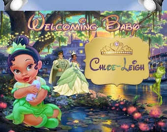 Disney Princess Tiana Photo Backdrop Girl 1st Birthday Photography Backdrop Custom Decor Banner Poster Photo Booth Backdrop