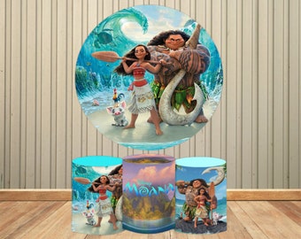 Cartoon Round Backdrop Circle Elastic Cover Photography Background Baby Moana Princess Birthday Party Decoration Photo Photocall Studio