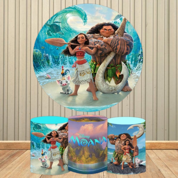 Cartoon Round Backdrop Circle Elastic Cover Photography Background Baby Moana Princess Birthday Party Decoration Photo Photocall Studio