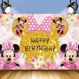 Motyw Myszki Miki i Minnie na urodziny, tło na baby shower, tło na urodziny, baner ze zdjęciem, dekoracja studyjna