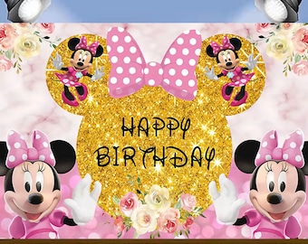 Fondo de cumpleaños con tema de Mickey Mouse y Minnie de dibujos animados, telón de fondo para fiesta de Baby Shower para niños, cartel para foto de cumpleaños, decoración de utilería de estudio