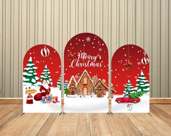 Gingerbread House Arch Backdrop Cover Stand Frame Red Merry Christmas Xmas Arch Backdrop Panels Template Party Chiara Wall