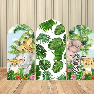 Jungle Safari Birthday Arched Wall Chiara Arch Backdrop Baby Shower Background Photography Green Leaves Banner Arch Backdrop