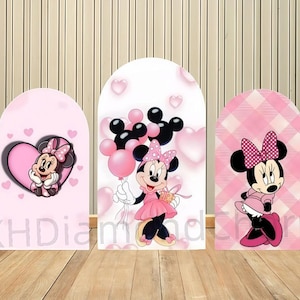 Cartoon Pink Minnie Mouse Arch Backdrop Cover Disney Theme for Girl Birthday Party Baby Shower Background Decoration