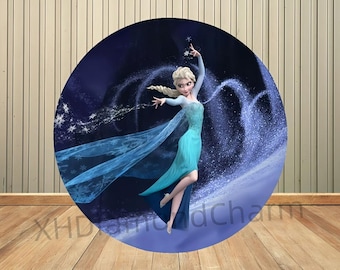 Fondo redondo con temática de Elsa y Frozen de dibujos animados para fotografía de fiestas de cumpleaños infantiles, fondo para baby shower, decoración cilíndrica para fotos, pancarta