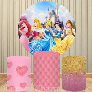 Disney Princess Party Background Decor Round Shape Customized Backdrop Children&#39;s Birthday Decoration Photozone Wall Wedding Decorate
