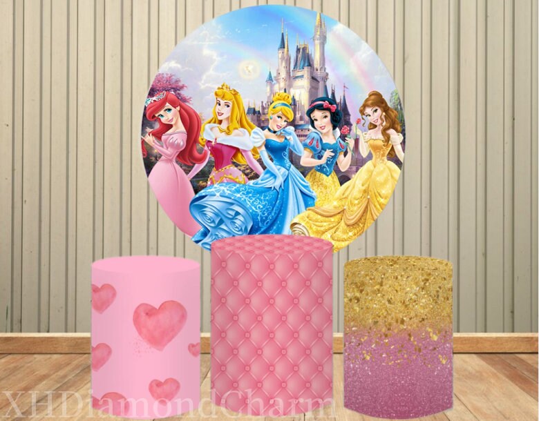 Round Princess Background Disney Princess Party Background Decor Round Shape Customized Backdrop ...