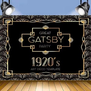 Tło urodzinowe The Great Gatsby Roaring 20s Retro 1920s Czarno-złote luksusowe tło do zdjęć urodzinowych dla dorosłych Photocall