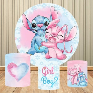 Lilo & Stitch, fondale rotondo, copertina, rivelazione del genere, forniture per feste, decorazioni per ragazzo o ragazza, banner per sfondo circolare per feste per baby shower