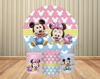 Fondo redondo de Mickey Mouse de Disney, pancarta de fotografía para fiesta de cumpleaños, baby shower, fondo cilíndrico circular, accesorios de decoración