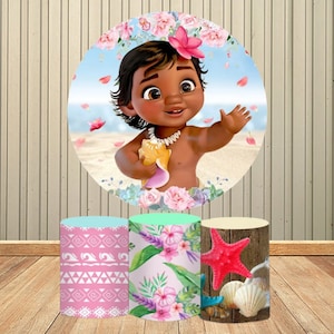 Ronde achtergrond Baby Moana Prinses voor verjaardagsfeestje Baby shower decoraties Uitnodigingen Banner Wall Decor Photo Booth