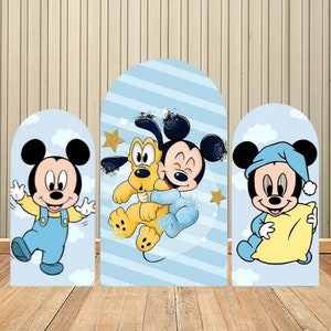 Cartoon Blue Mickey Mouse Double-Sided Arch Cover Backdrop Wall for Kids Baby Shower Birthday Party Background Wall Decoration Supplies