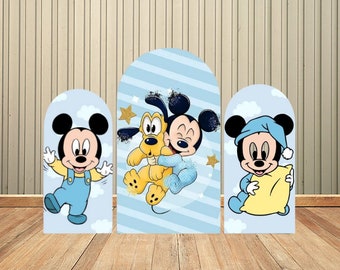Cartoon Blue Mickey Mouse Double-Sided Arch Cover Backdrop Wall for Kids Baby Shower Birthday Party Background Wall Decoration Supplies