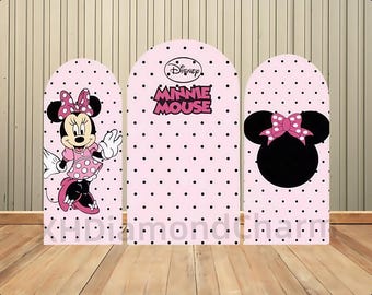 Double-Sided Arch Backdrop Minnie Mouse Theme Backdrop Kids Girl Birthday Party Backdrop Baby Shower Cover Arch Backdrop Studio Props Decor